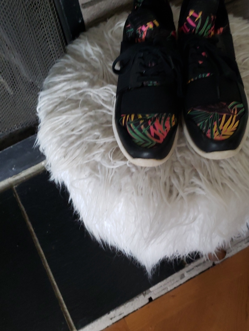 Call It Spring Black Athletic Sneakers with Multicolor Tropical Print